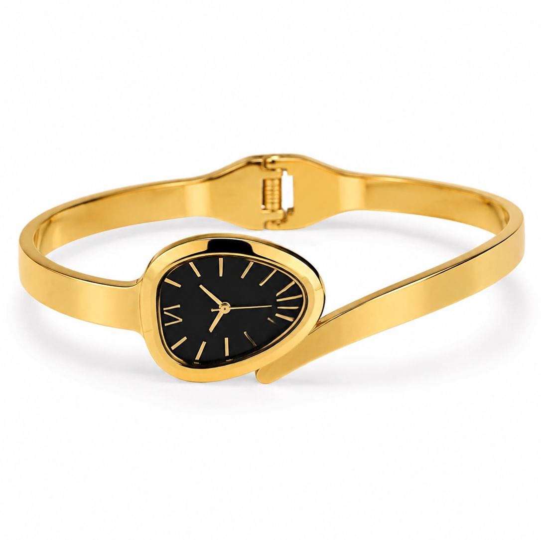 Golden Black Dial Bangle Watch