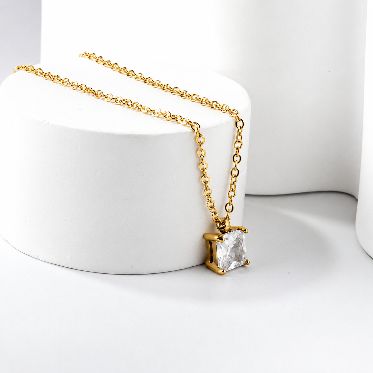 Square Cubic Zirconia Solitaire Necklace