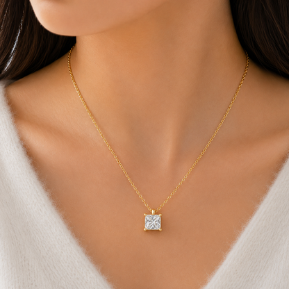 Square Cubic Zirconia Solitaire Necklace