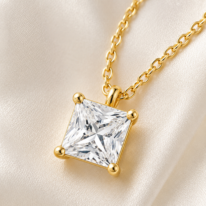 Square Cubic Zirconia Solitaire Necklace
