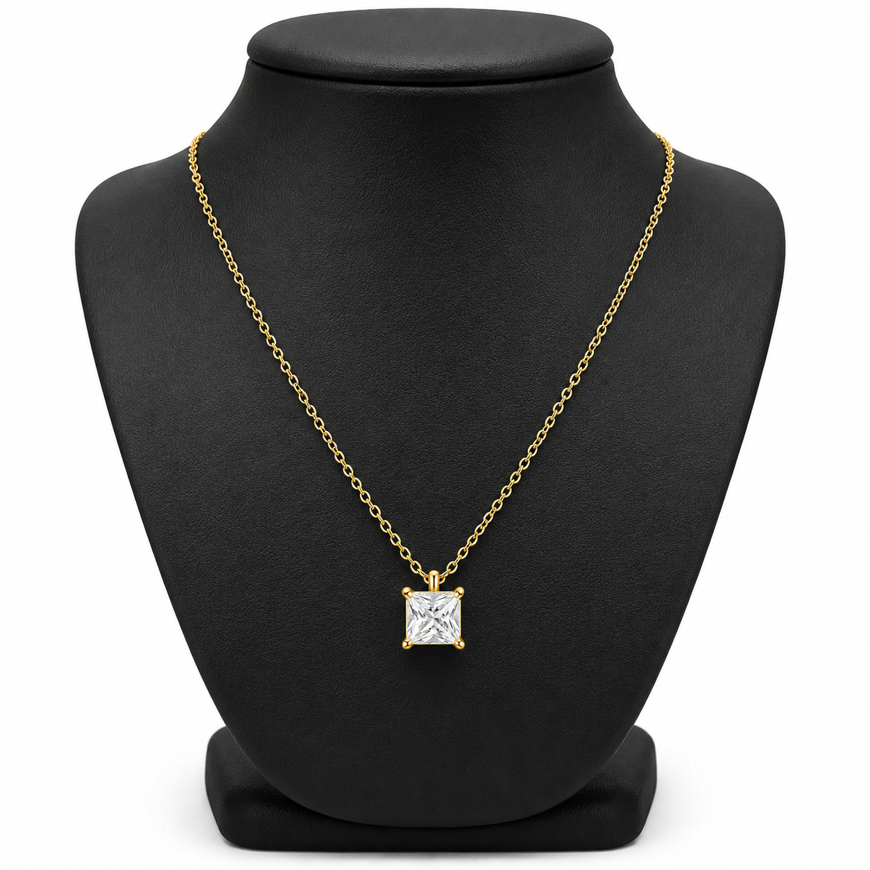 Square Cubic Zirconia Solitaire Necklace