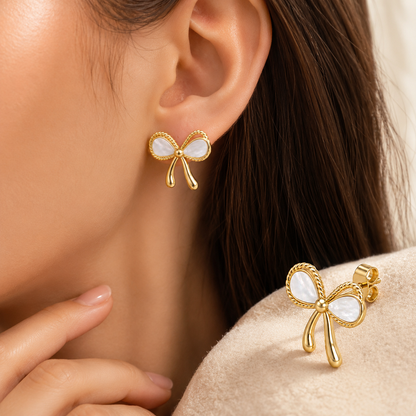 White Bow Earrings