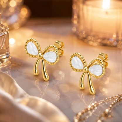 White Bow Earrings
