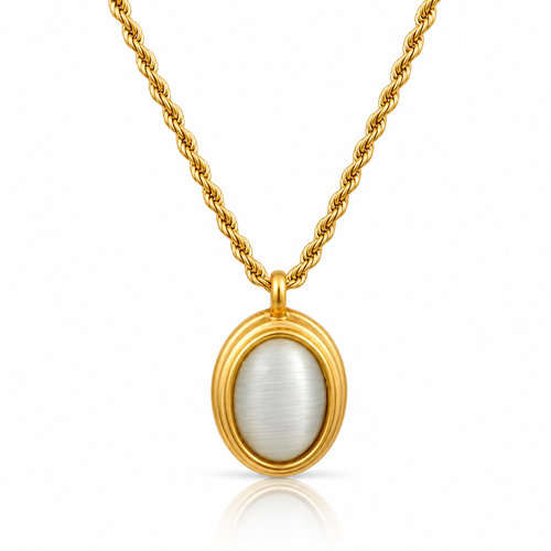 Geometric Oval Opal Necklace