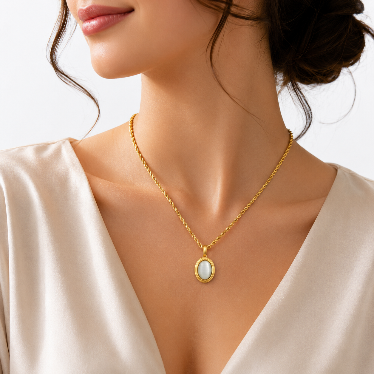 Geometric Oval Opal Necklace