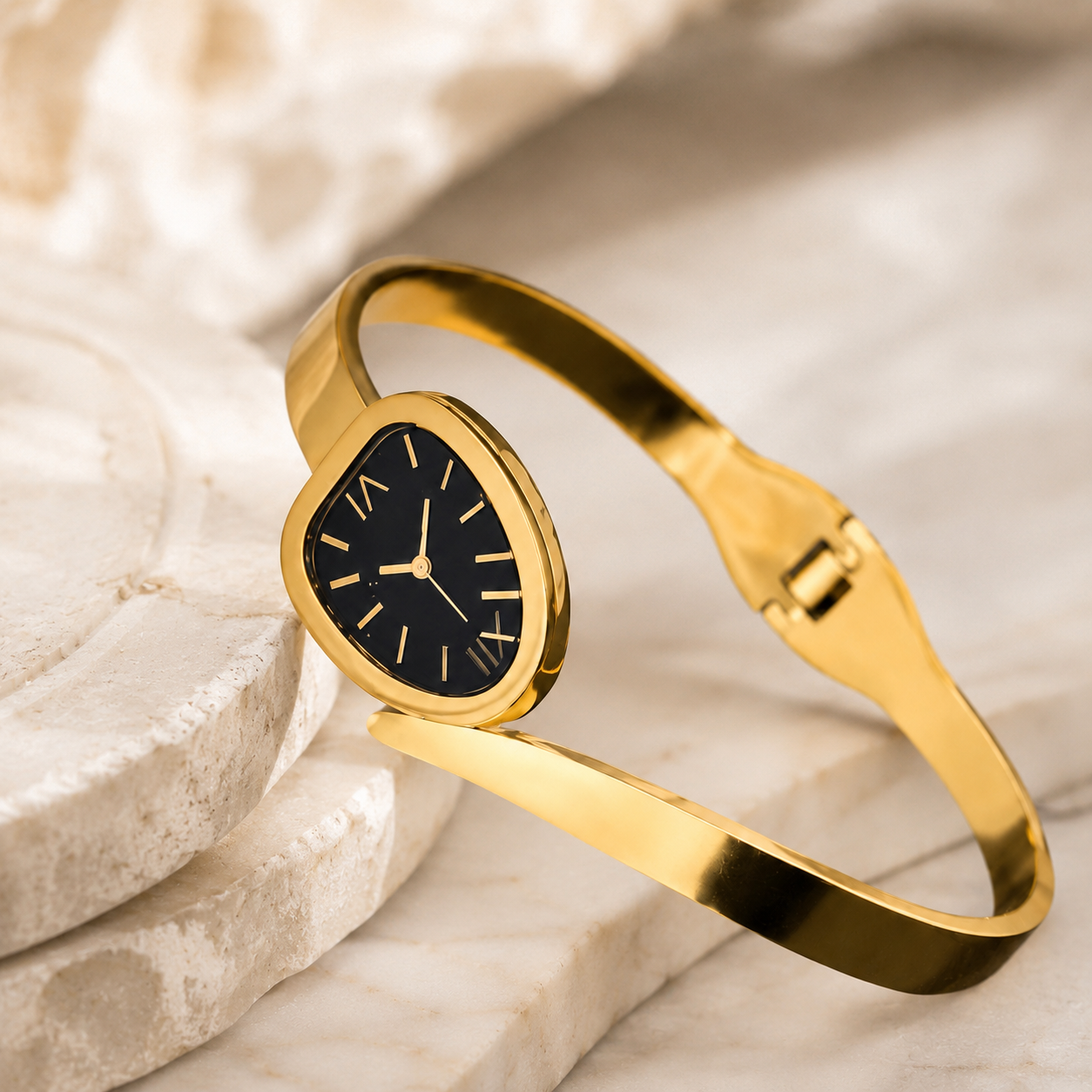 Golden Black Dial Bangle Watch