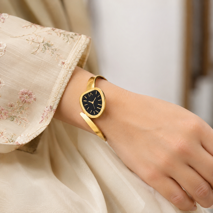 Golden Black Dial Bangle Watch