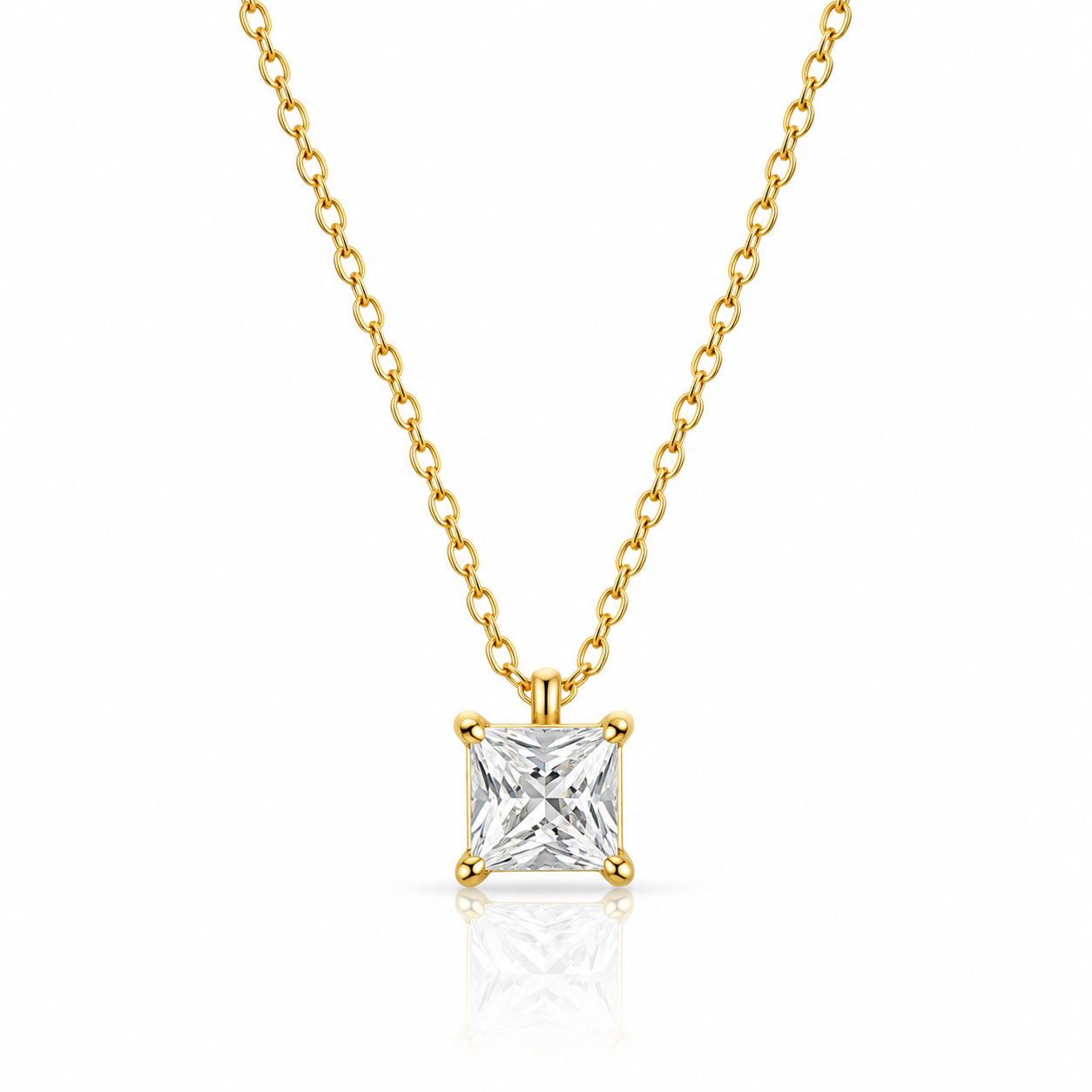 Square Cubic Zirconia Solitaire Necklace