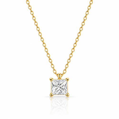 Square Cubic Zirconia Solitaire Necklace