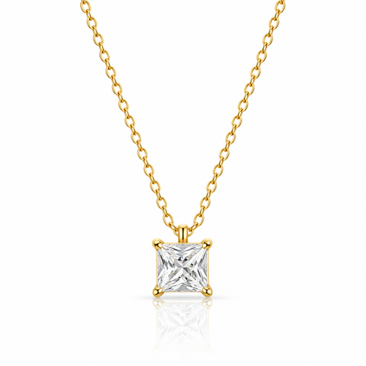 Square Cubic Zirconia Solitaire Necklace
