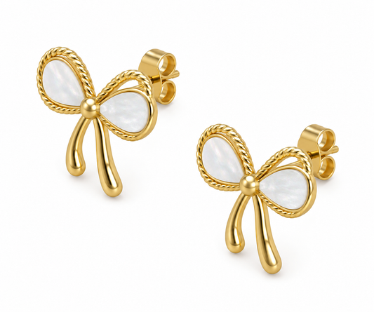 White Bow Earrings