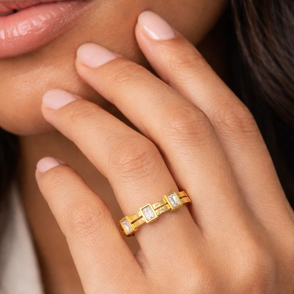 Golden Trio Stone Ring