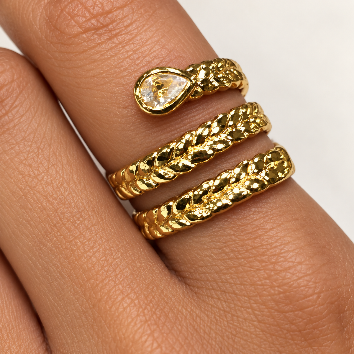 Gold-Tone Snake Wrap Ring with Pear-Shaped Stone