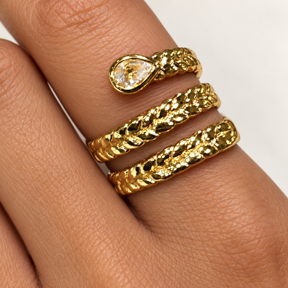 Gold-Tone Snake Wrap Ring with Pear-Shaped Stone
