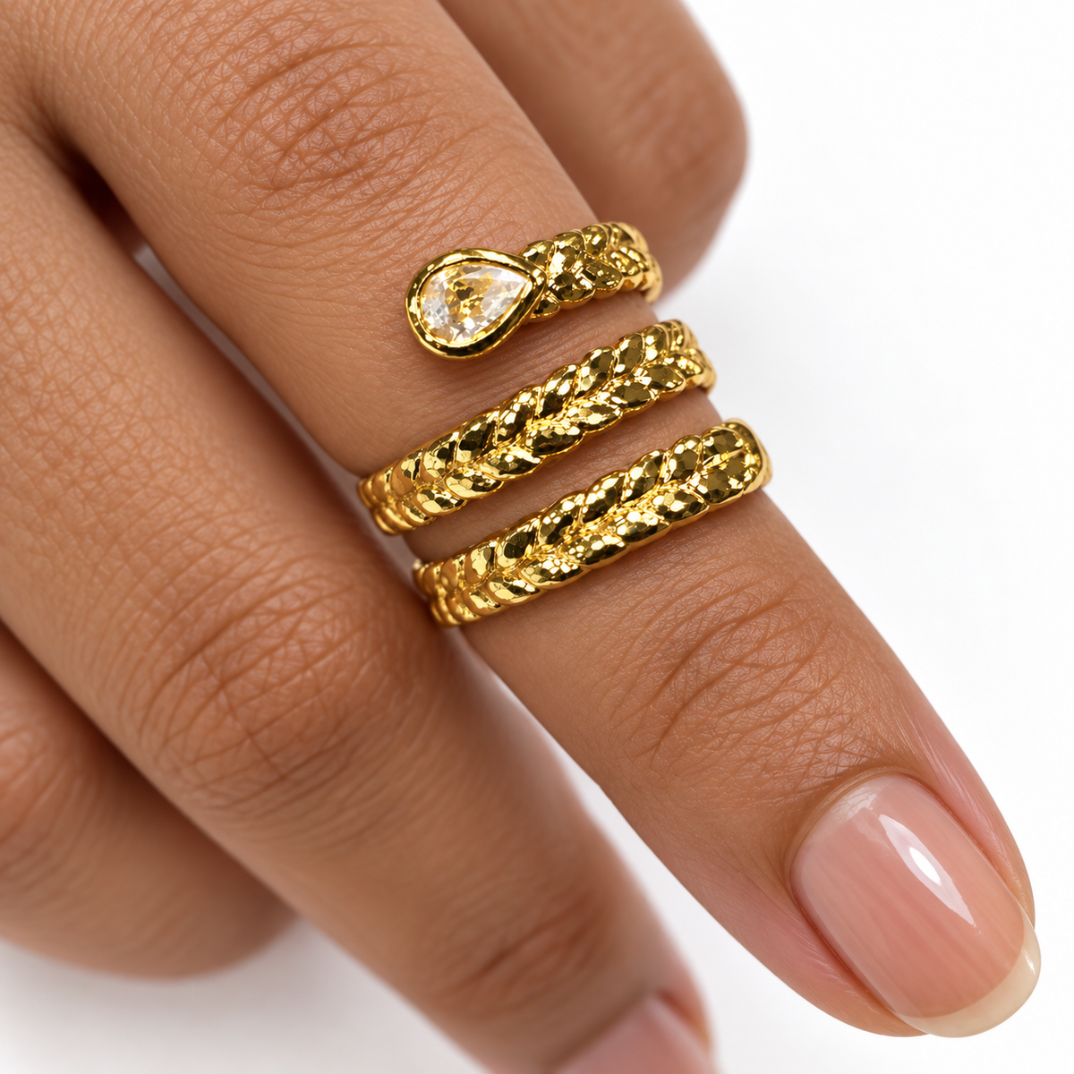 Gold-Tone Snake Wrap Ring with Pear-Shaped Stone