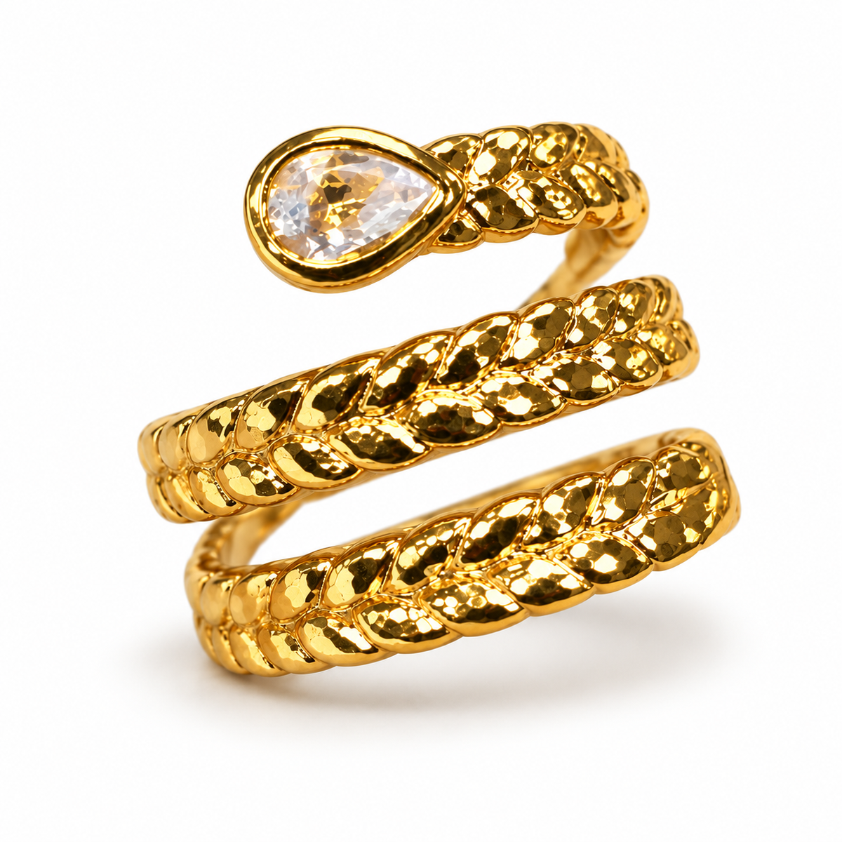 Gold-Tone Snake Wrap Ring with Pear-Shaped Stone
