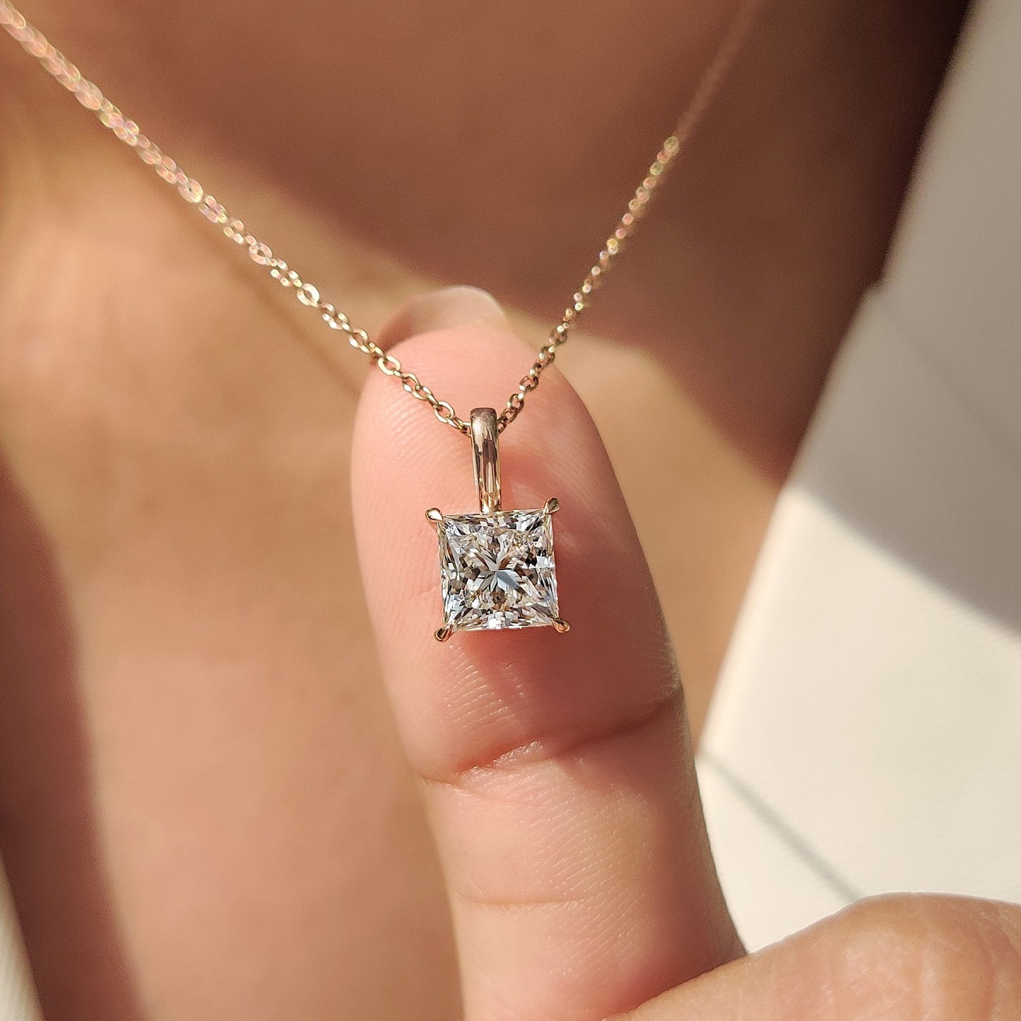 Square Cubic Zirconia Solitaire Necklace