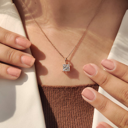 Square Cubic Zirconia Solitaire Necklace