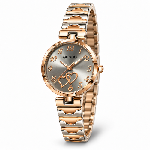 GUGUO Double Heart Two-Tone Watch