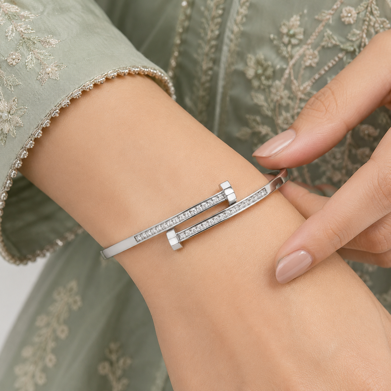 Silver Crystal Wrap Bangle