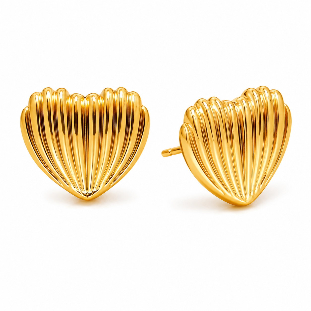 Fluted Heart Stud Earrings