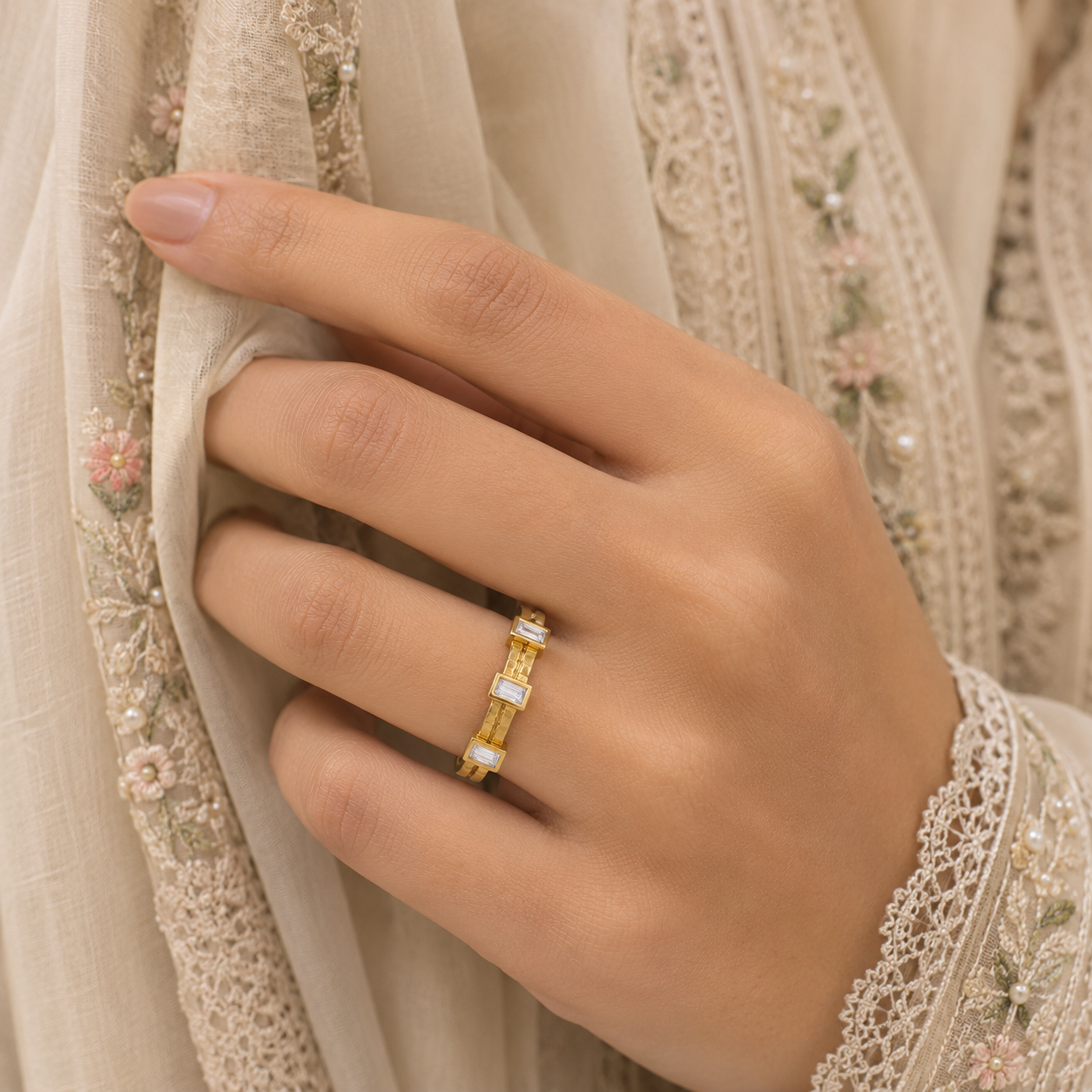 Golden Trio Stone Ring