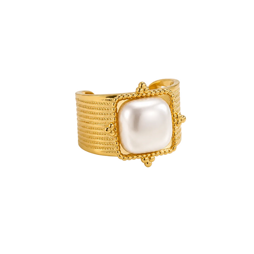 Square Pearl Adjustable Ring