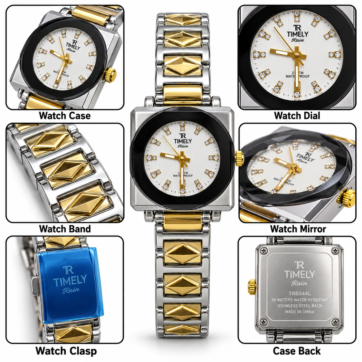 TIMEFY Rain Two-Tone Crystal Watch