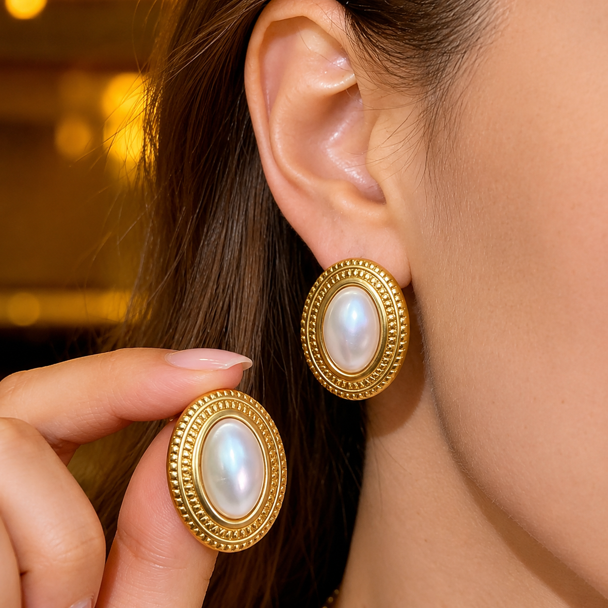 Oval-shaped stud earrings