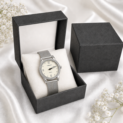 Crystal Bezel Mesh Watch